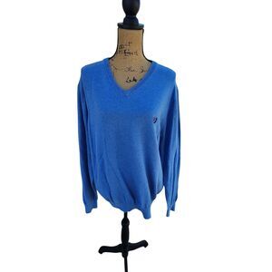 Chaps Cotton Cashmere Blue‎ V Neck Sweater Pullover Men’s Large Classic